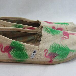 Toms Flats Shoes Women's Classic Size 9 Pink Flamingos Palm Leave Casual Slip On